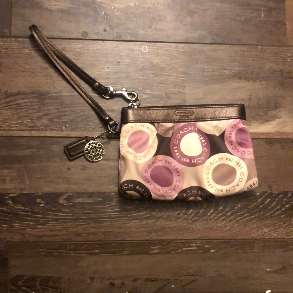 Coach Pink and Brown Patterned Wristlet